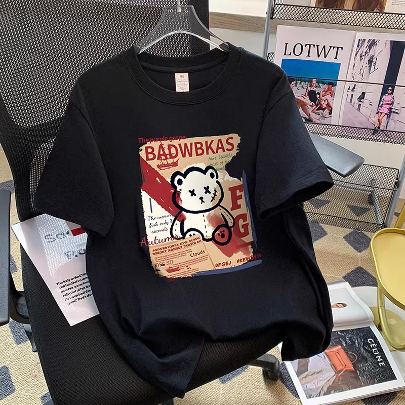 Trendy Women's Cartoon Print Round Neck Short Sleeve T-shirt - 2026 Summer Loose Korean Style Casual Top