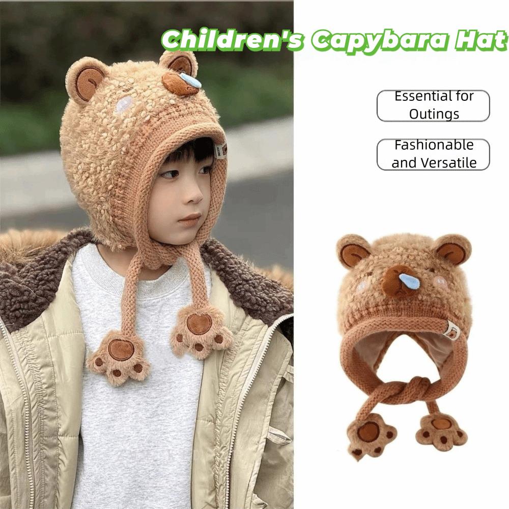Weiche Baby-Gehörschutzkappe Verdickte Capybara-Mütze Strickmütze für Kleinkinder Wintersaison