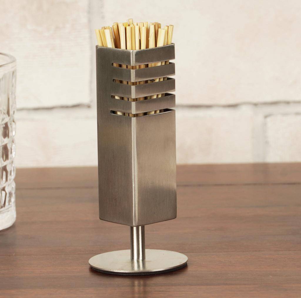 Trifri Toothpick Dispenser Compact Stainless Steel Cocktail Picks Holder For Patio Stool & Dinner Table one rectangular Shaped Box with stand Holder