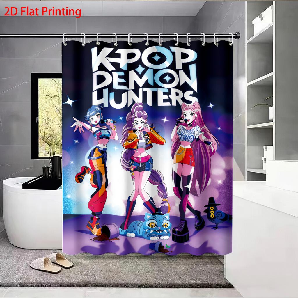 1 Stück K-Pop Dämonenjäger Bedruckter Wasserdichter Duschvorhang Mehrere Größen Sichtschutz Hängevorhang mit 12 Haken Einfache Installation