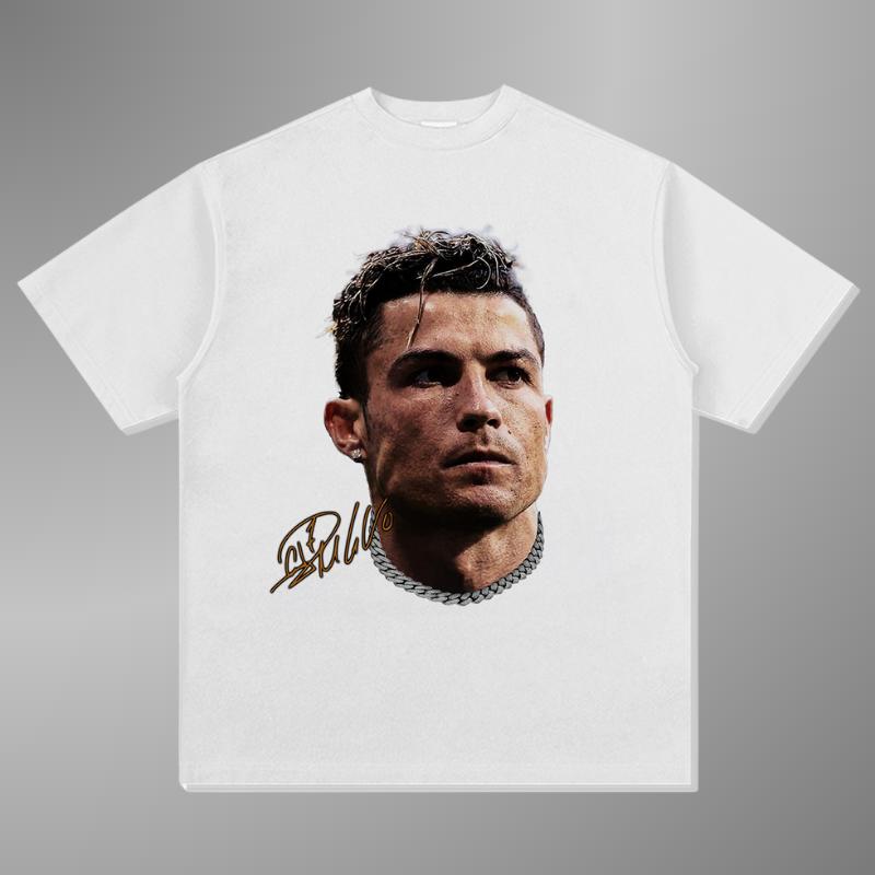 25ss Nové tričko s velkým potiskem obličeje Cristiano Ronaldo Fotbalová superstar Krátký rukáv Barevný potisk Pánské Dámské Unisex Oversized trička