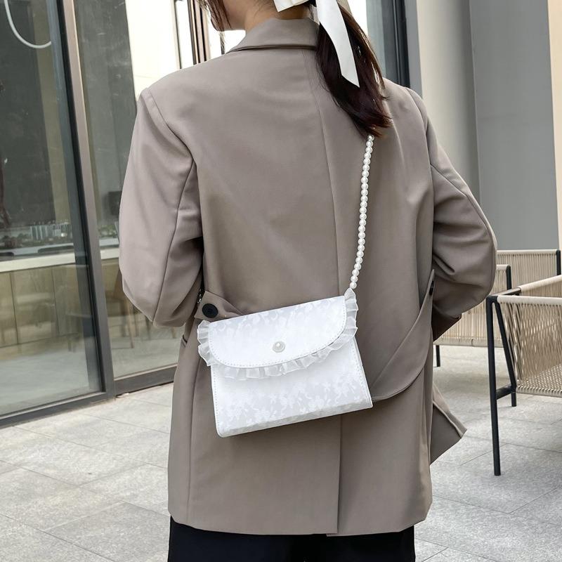 Sweet Wind Lace Oblique Span Small Bag Fashionable Small Fresh Popular Pearl Chain Shoulder Bag