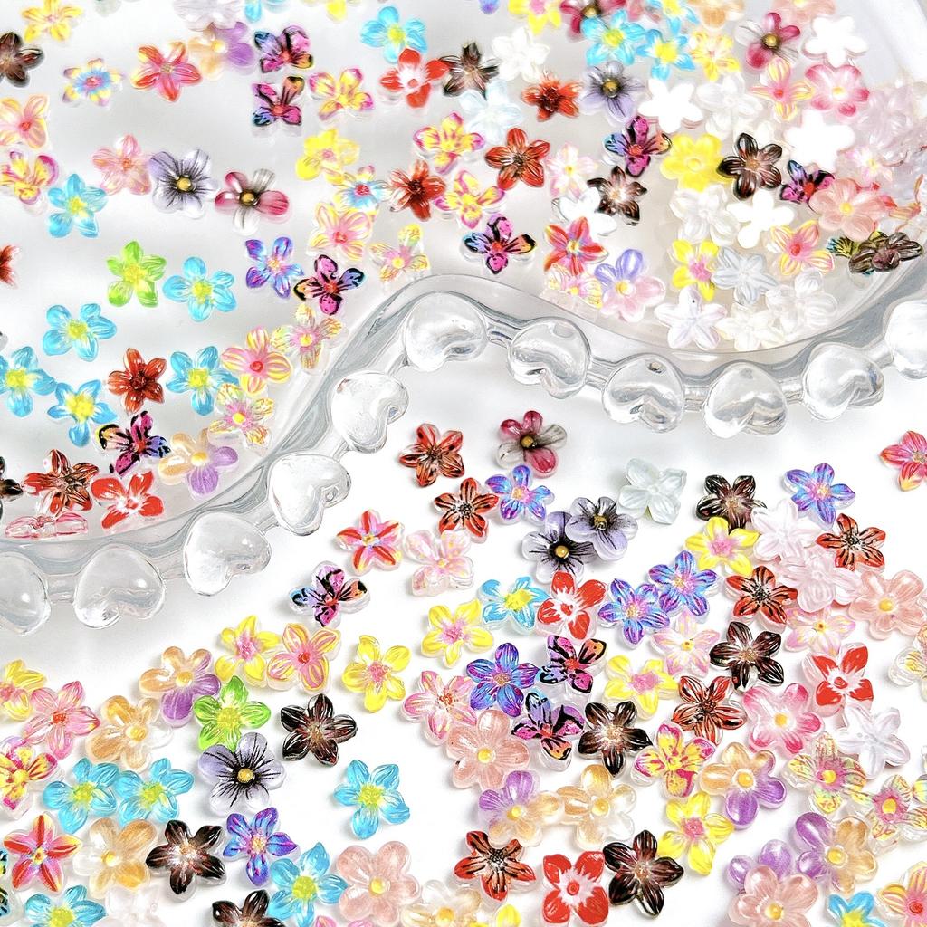New Colorful Five-Petal Flower Nail Art Resin Gradient Super Fairy Lily Flower Realistic Wearable Nail Material