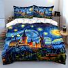 Starry Sky and Castle Fantasy Artwork Print Bedding Set 1Duvet Cover 2 Pillowcases for Adult and Children Luxury Gift Full Size