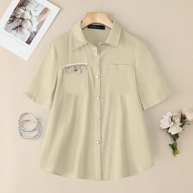 ZANZEA Women Summer Turn Down Collar Casual Short Sleeve Blouse