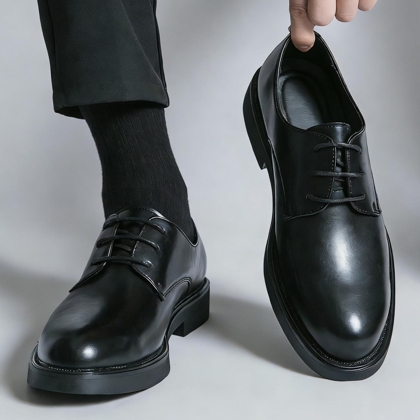 

Classic Men Dress Shoes Lace Up Derby Shoes Formal Business Lesther Shoes Anti Slip Wear-resistant Office Daily Casual Shoes 39 чёрный
