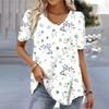 Casual Versatile Plant Pattern Short Sleeve V-Neck T-Shirts Women’s