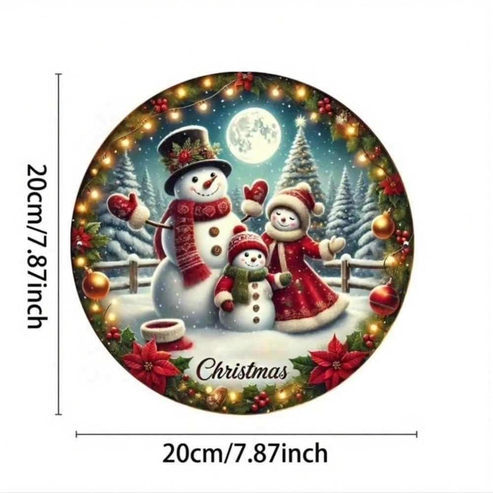 Vintage Snowman Family Aluminum Sign Round Embossed Folk Art Metal Tin Plate for Home Wall Decor Garden Patio