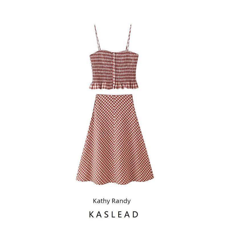 Kaslead New Arrival Women's Clothing Fashion Style Fashion Minimalist Plaid Short Top Skirt 4661078 3152417