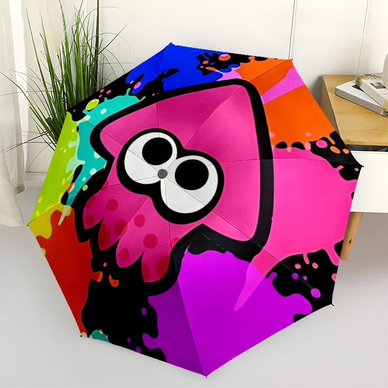 1pc Splatoon Automatic Open/close Folding Portable Cute Umbrella with 8-Rib Structure for Women/Men, All-Season Use A0901155