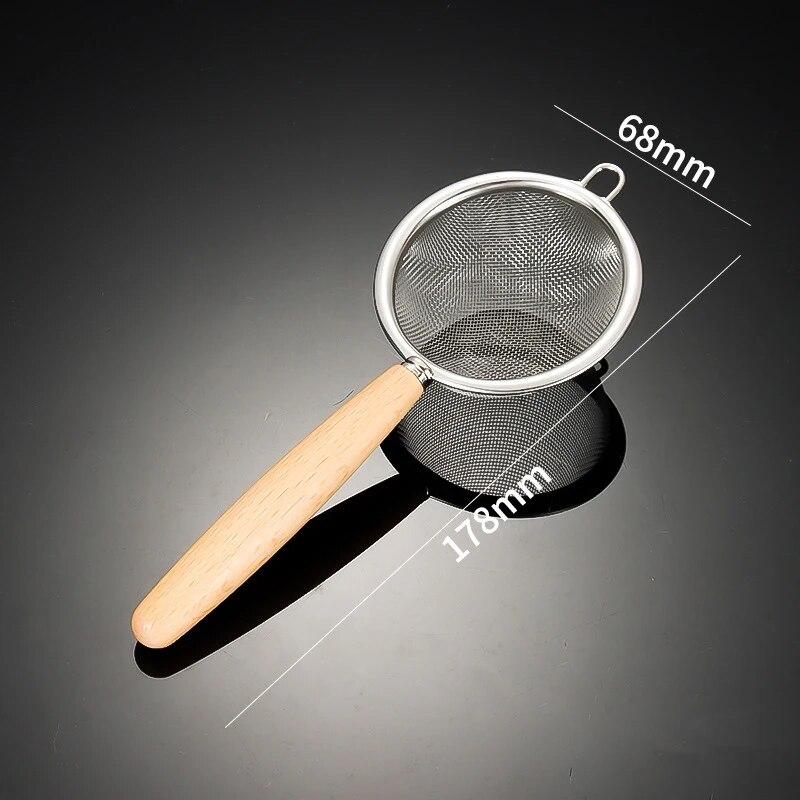 1pc 304 Stainless Steel Mesh Filter Spoon with Wooden Handle Flour Filter Spoon Household Kitchen Fried Food Filter Oil