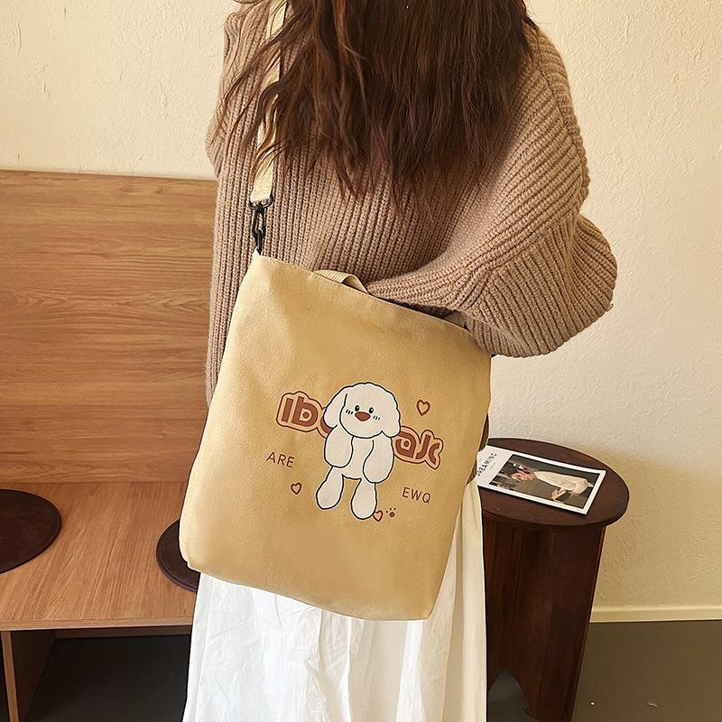 Canvas bag shoulder bag college student class bag large capacity cartoon print canvas bag messenger bag
