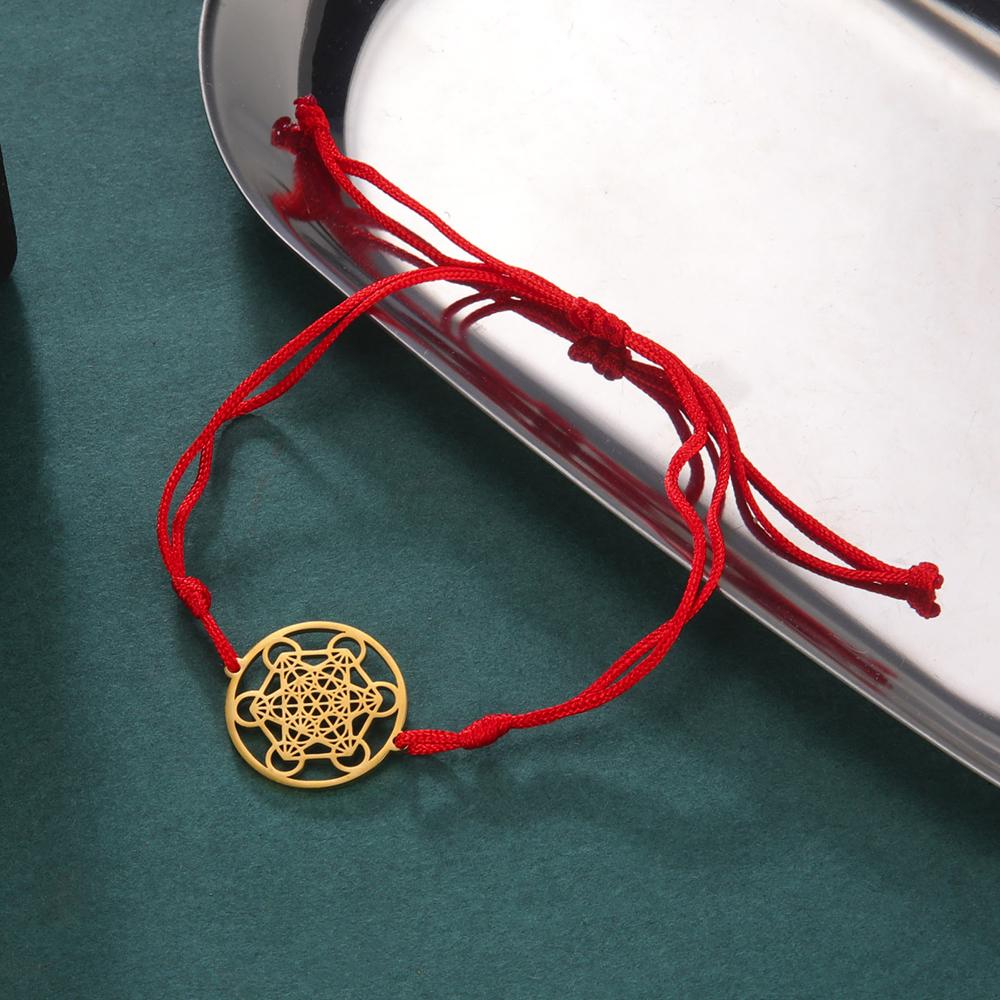 Dawapara Flower of Life Metatron Cube Bracelet for Women Men Adjustable Rope Chain Stainless Steel Charm Bracelet Couple Jewelry