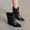 Krazing Pot Cow Skin Winter Square Toe Size 42 Square Heels Metal Buckle Women Zipper Chelsea Boots Women Pleated Decoration Ankle Boots