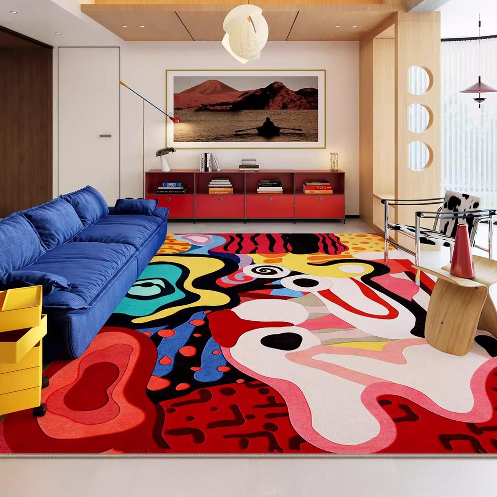 Large Area Carpet for Living Room Soft Short Plush Floor Mats Color Blocking Cartoon Bedroom Bedside Rug Home Decoration