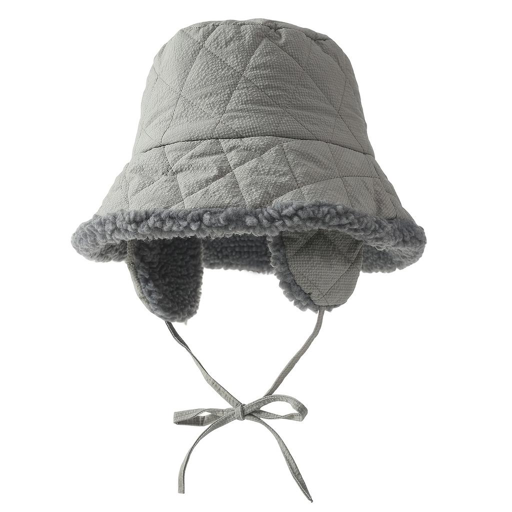 Women's Winter Thermal Bucket Hat with Ear Flaps & Fleece Lining - Thick Warm Non-Stretch Drawstring Closure for Skiing, Everyday Winter Outfits