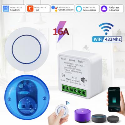 16A Tuya WiFi Inteligentny Włącznik Światła 433MHz Bezprzewodowy Odbiornik Przekaźnikowy Mini Okrągły Panelowy Włącznik Aplikacja Sterowanie Głosowe Alexa Google Home