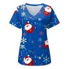 Klinische Uniformen Weihnachtliche Cartoon-Serienmuster Zahnmedizinische Pflegeoberteile V-Ausschnitt Kurzarm Schneemann-Print Uniformen Damen Medizinisch