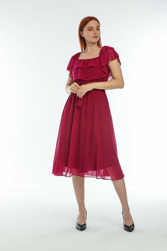 Dámské šaty velkých velikostí Švestkové šaty s Carmen výstřihem Madonna Plus Size Šifonové šaty