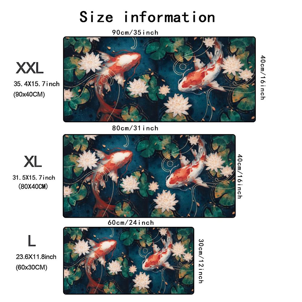 Japan Koi Fish Mouse Pad Large Gaming Accessory Xxl Stitched Edges Deskmats Hd Nonslip Computer Keyboard Desk Mat Long Mousepad