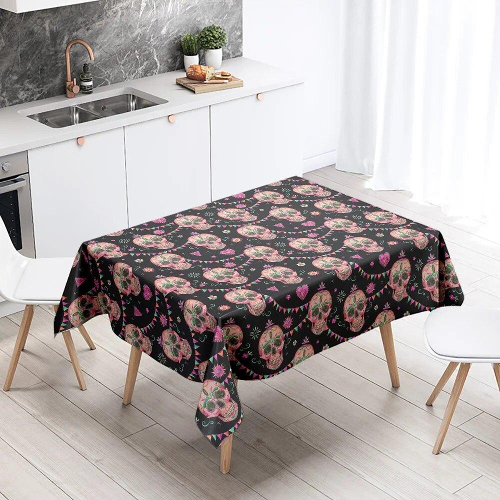 Party Skull Colorful Tablecloths Home Decor Stain Resistant Waterproof Table Decorations Rectangular Kitchen Fireplace Tops