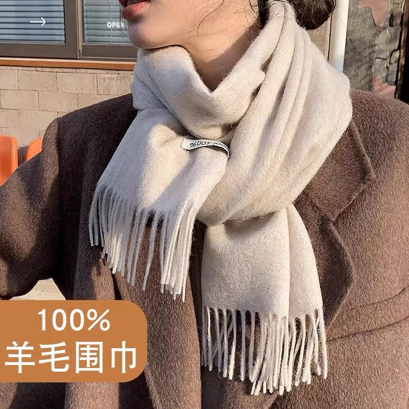 South Korea Dongdaemun Purchasing 111Wool Solid Color Fringed Scarf Women's Autumn and Winter Warm Scarf Ins