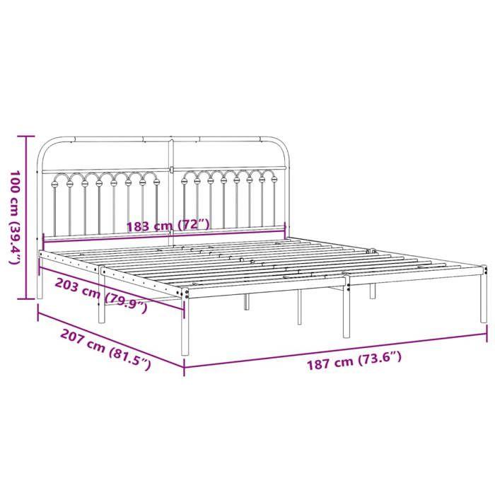 VidaXL Metal Bed Frame with White Headboard 183x203 Cm, Double Bed, Bedroom Furniture, Guest Bed, Bed, 376653