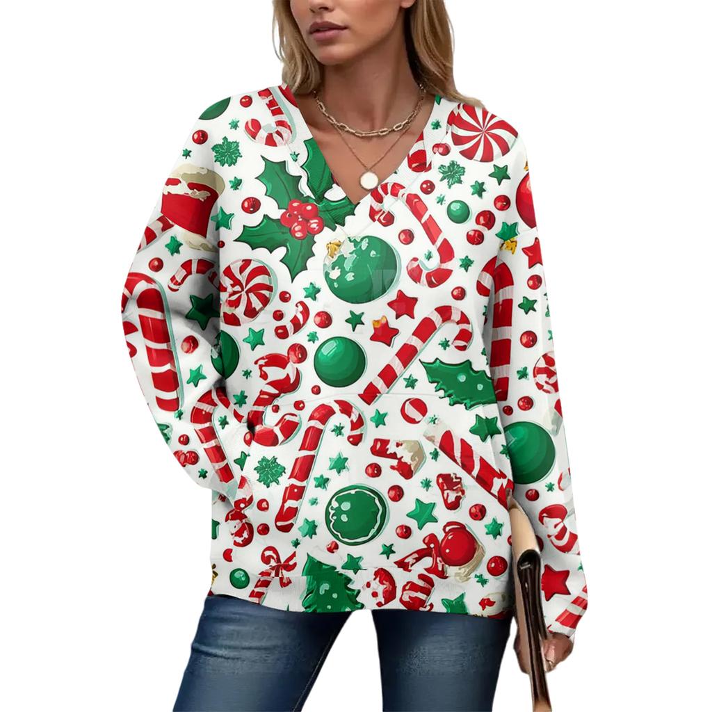 Women's Casual And Fashionable Christmas Print Long-Sleeved Top