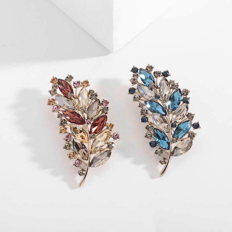 1PCS Vintage Crystal Leaf Style Brooches Crystal Plant Flower Brooches Costumes Badge Brooch Jewelry Women Clothing Coat Jewelry