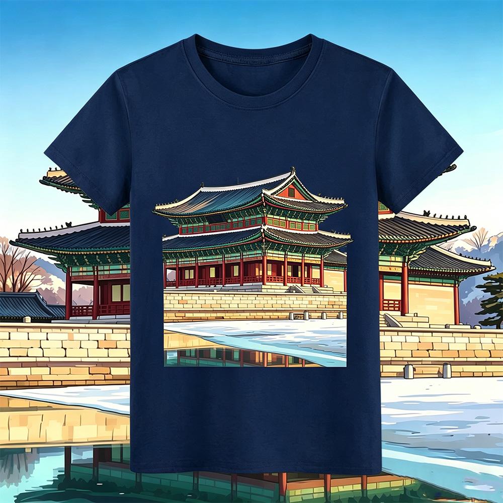 Fashion Unisexs Tshirt South Korea Gyeongbokgung Palace Print TShirt Unisex and Unisex Casual Cotton Breathable Short Sleeve Top