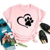 Women Dogs Paws Love Heart Printed T-shirts Fashion Summer Short Sleeve Lady Womens Clothes Tops T-Shirt Black Shirt Tees Female