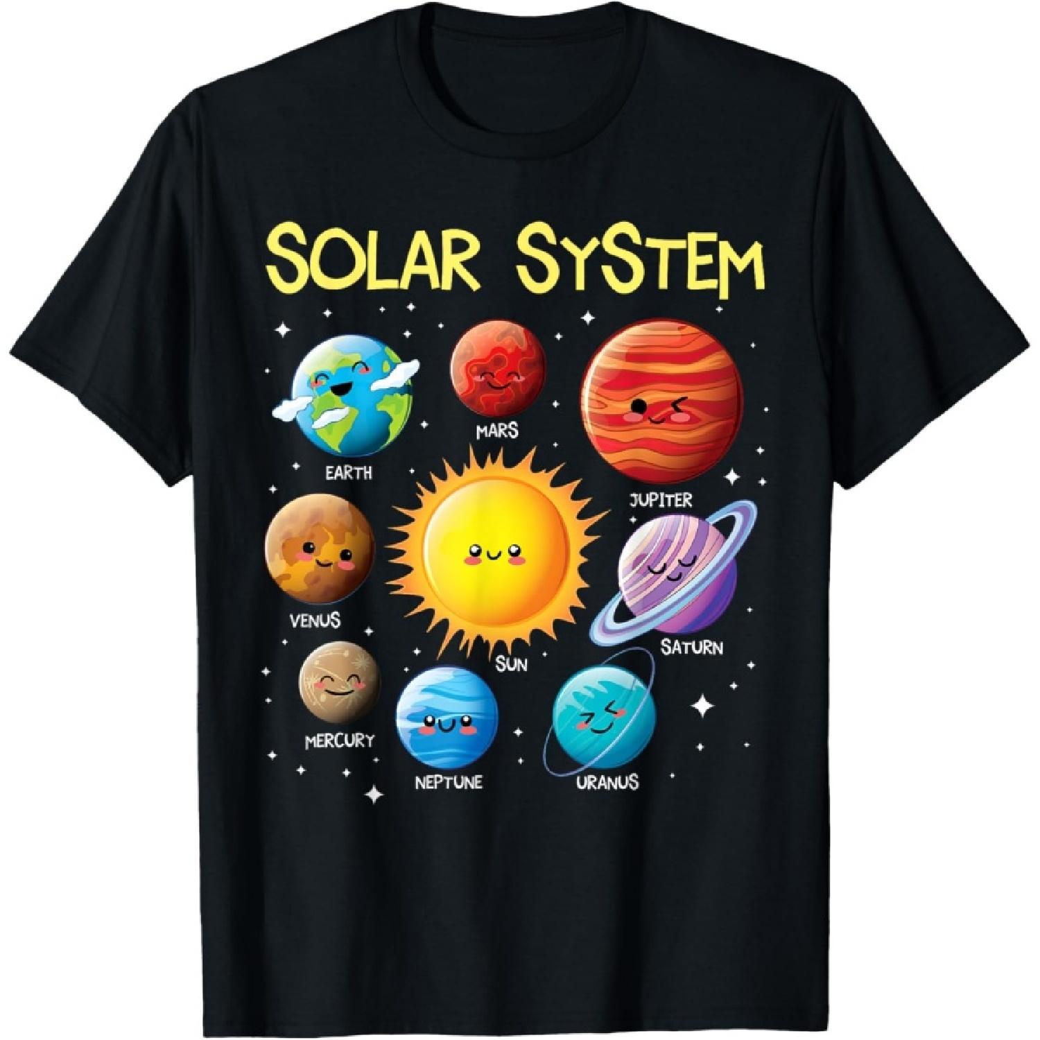 Solar System Cute Face Planets Space Science Teacher School T-Shirt S