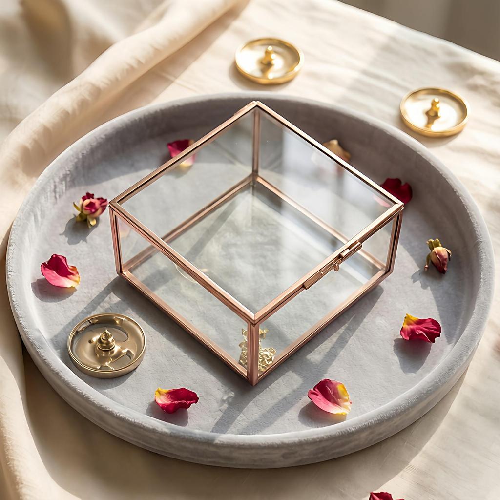 Vintage Glass Jewelry Box & Decorative Flower Vase Organizer