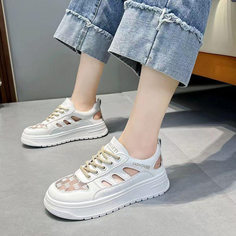 

Summer thin hollow mesh little white shoes women s sandals new breathable versatile student leisure sports board shoes 35 белый