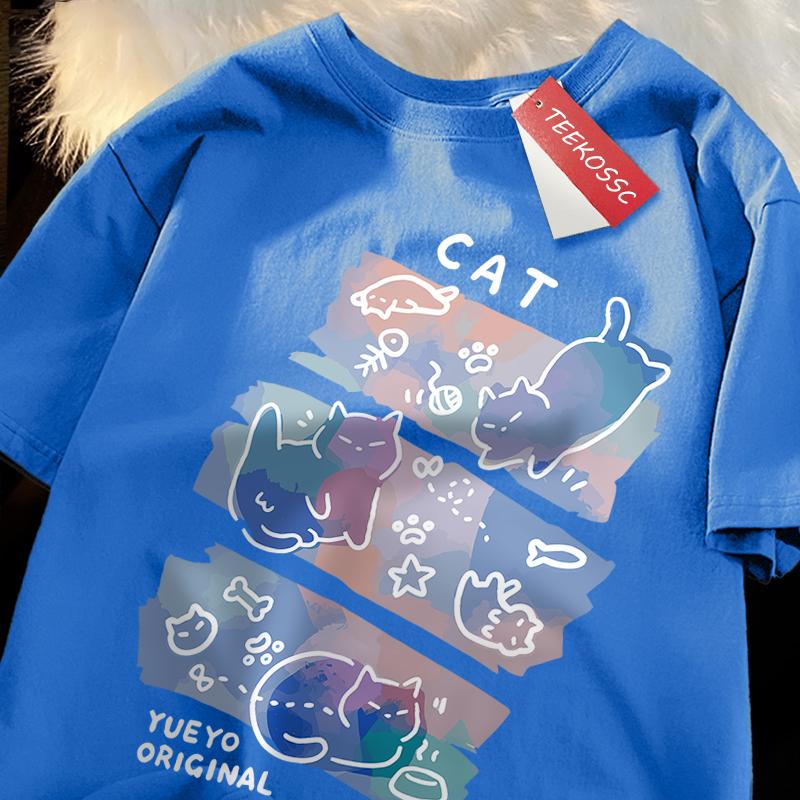 Αστεία Άτακτη Γάτα Μοτίβο Ιαπωνικού Στυλ T-Shirts Ανδρικά Γυναικεία Μόδα T-shirts Αναπνέον Καλοκαιρινά T-shirts Βαμβακερά Φαρδιά Μπλουζάκια Ρούχα