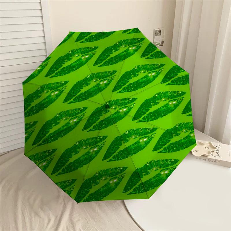 

1pc Lips Green Automatic Open/Close Umbrella with Windproof, 8-Rib Sturdy Canopy, Durable Ribs, Fashionable Design1214A
