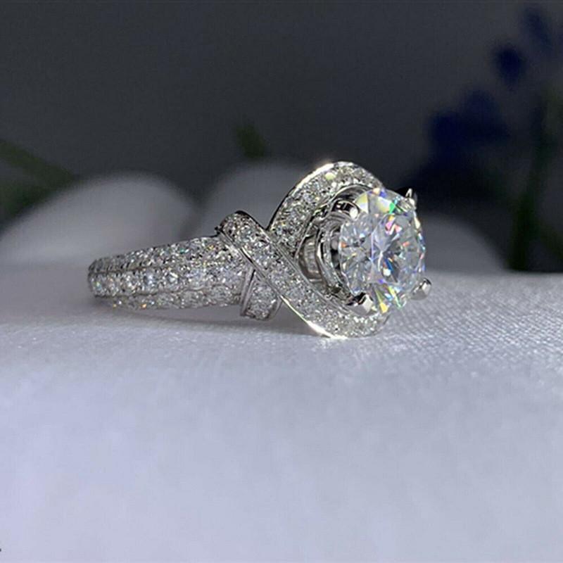 CopperRings Full Paved Cubic Zirconia Luxury Engagement Wedding Rings Anniversary Party Elegant Female Jewelry