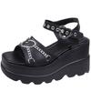 Summer Large Size Lolita Women's Shoes Metal Chain Love Harajuku ins Muffin Platform Wedge Heel Sandals