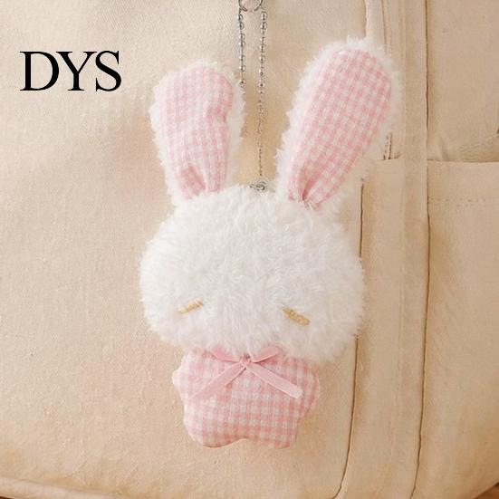 Plaid Ear Bunny Charm Ribbon Bow Rabbit Plush Pendant for Backpacks, Stuffed Bag Charm, Soft Animal Keychain Decoration Decorative Accessory