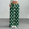 Women's Casual Fashion Printed Elastic Waist Loose Straight Leg Pants With Rope
