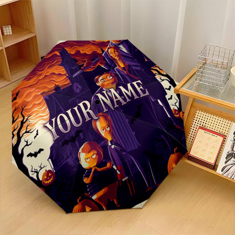 Custom Text Automatic 8 Bone Umbrella, Portable Sun Rain Protection UmbrellaThe Addams Family