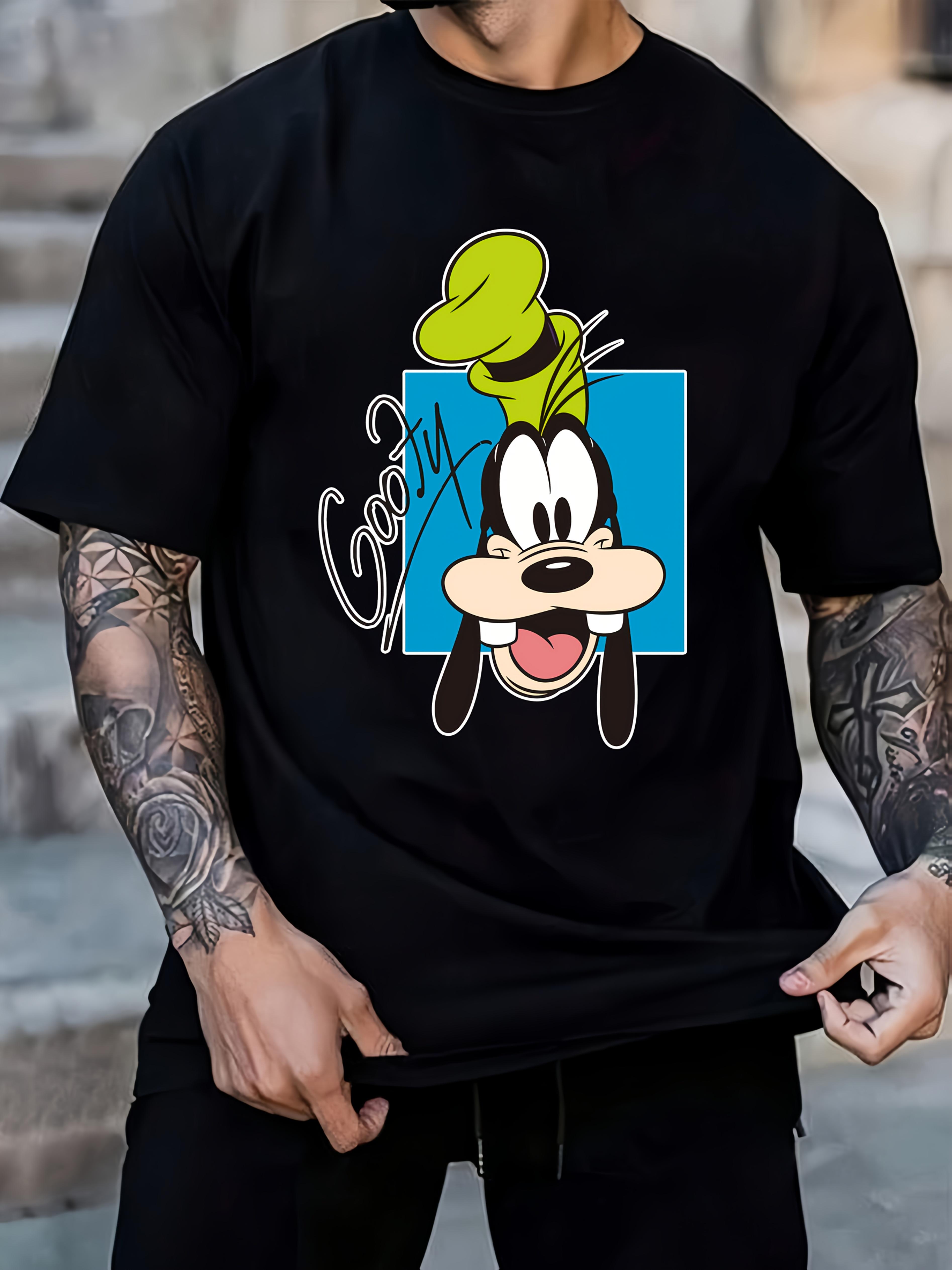 Disney Goofy Series Graphic T-shirt - Black Casual Short Sleeve Tee with White Round Neck XXXL