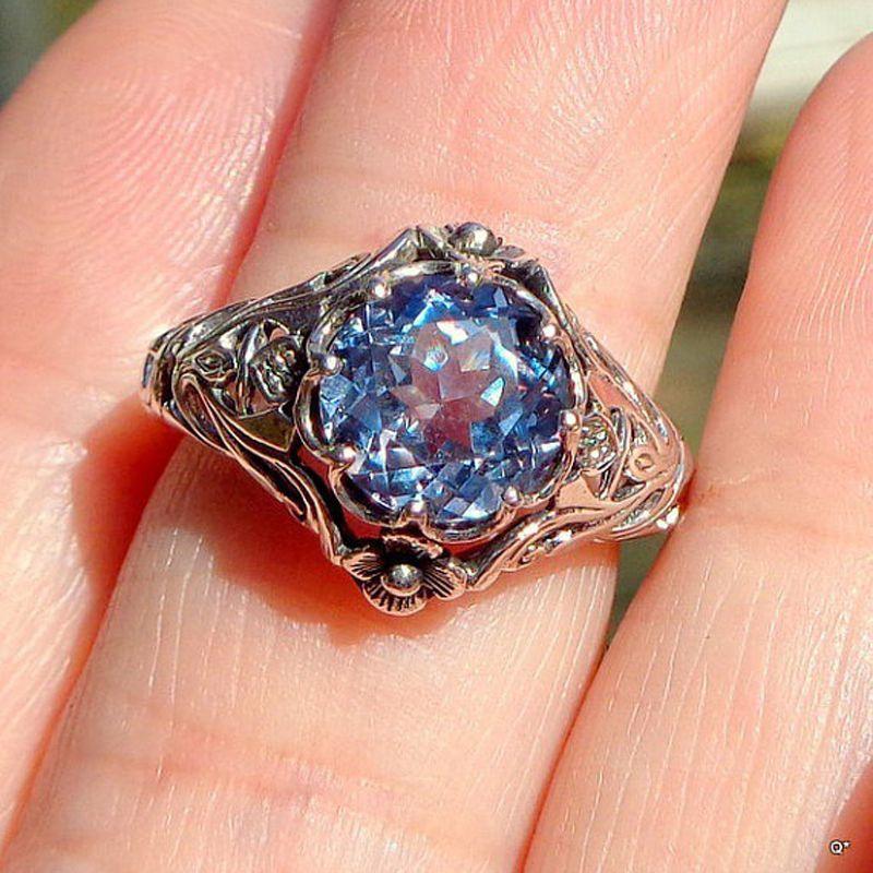 

Creative Vintage Fashion Hollowed Out Multicolour Flower Ring Silver Ring 8