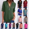 Camicia Scollo a V Cerniera T-shirt da donna di grandi dimensioni Camicia in chiffon allentata a maniche lunghe