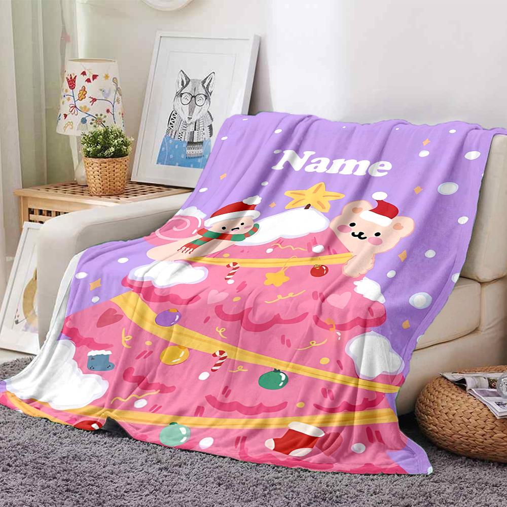 Custom Name Christmas Theme Printed Blanket - Perfect for Couch, Bed, Travel & Outdoor Use | Machine Washable, Cozy & Durable.