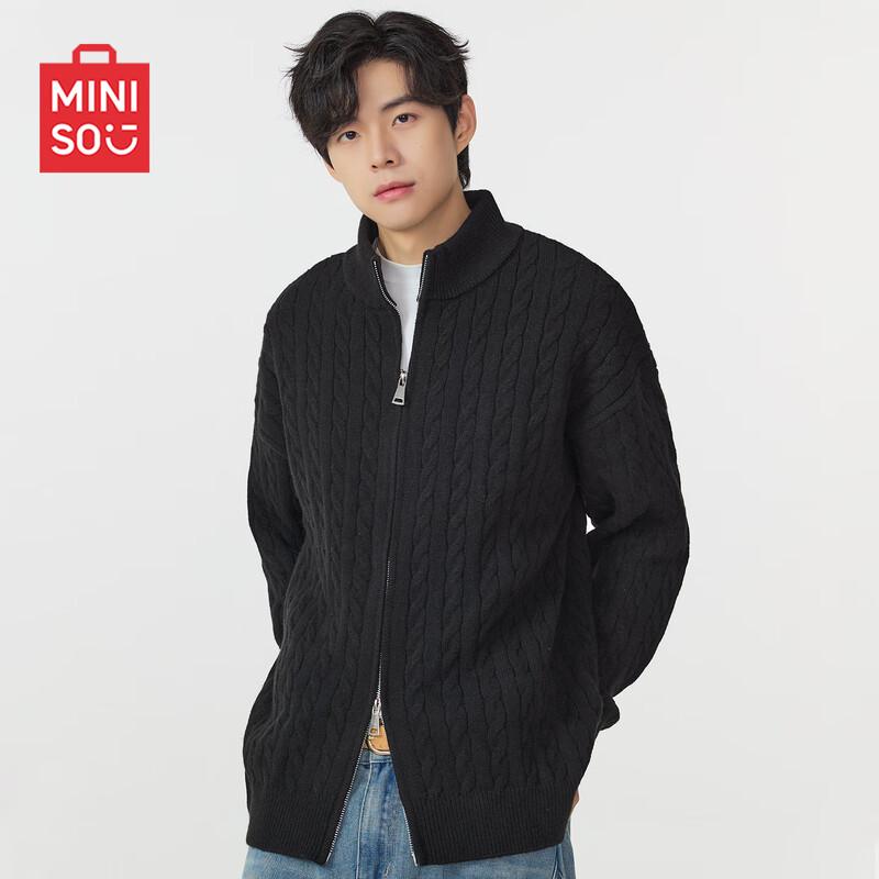 

MINISO Men s Relaxed Fit Cable Knit Stand Collar Cardigan 3XL