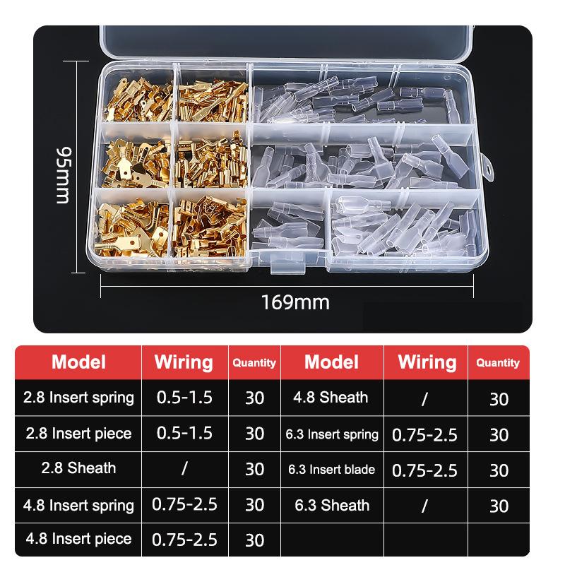 Złącza płaskie 2,8 mm 4,8 mm 6,3 mm, Złącza szybkozłączki męskie i żeńskie, Zestaw asortymentowy w pudełku z osłoną PVC