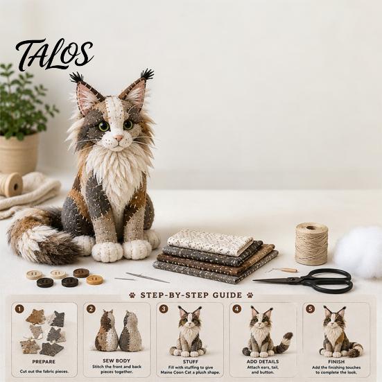 Kit de Manualidades para Adorno de Gato Patchwork DIY, Crea un Adorable Adorno, Animal 3D Costura Tela Pre-cortada Gatito Lindo para Adultos Principiantes, Decoración del Hogar
