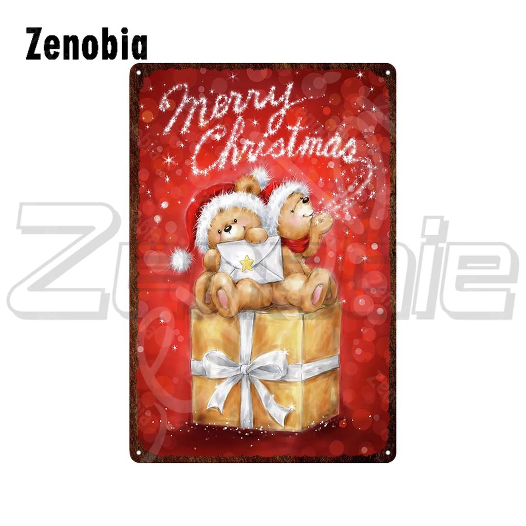 Christmas Metal Sign Santa Claus and Snowman Vintage Tin Sign Metal Plate Holiday Merry Christmas New Year Home Wall Decoration