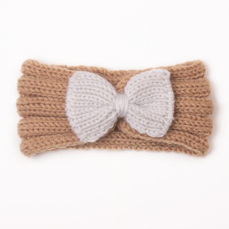 Autumn and winter warm children's contrasting color knitted wool hair accessories, baby solid color bow headscarf, baby headband